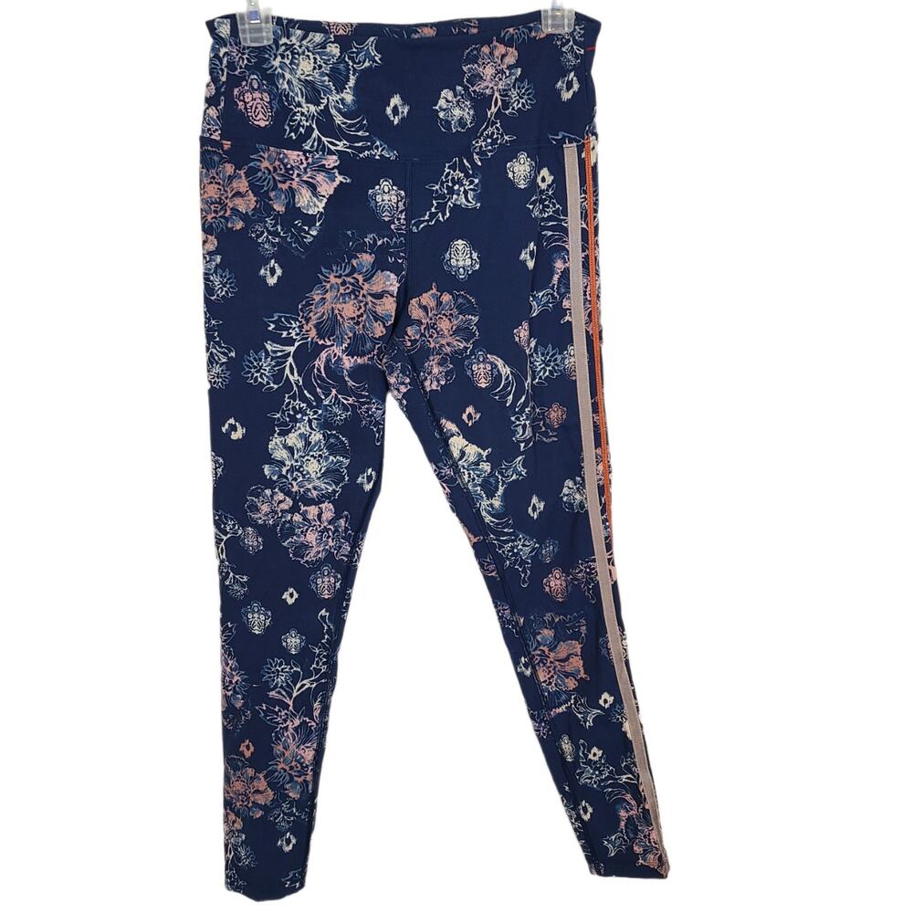 Free People Movement Womens M Navy Floral High Rise Pull On Athletic Leggings